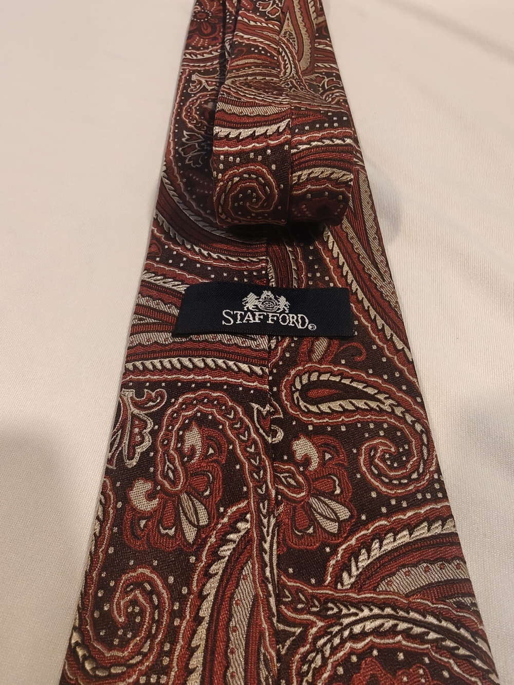Stafford Paisley Silk Tie in Brown, Red & Cream